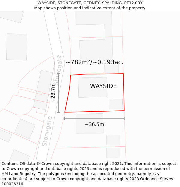 WAYSIDE, STONEGATE, GEDNEY, SPALDING, PE12 0BY: Plot and title map