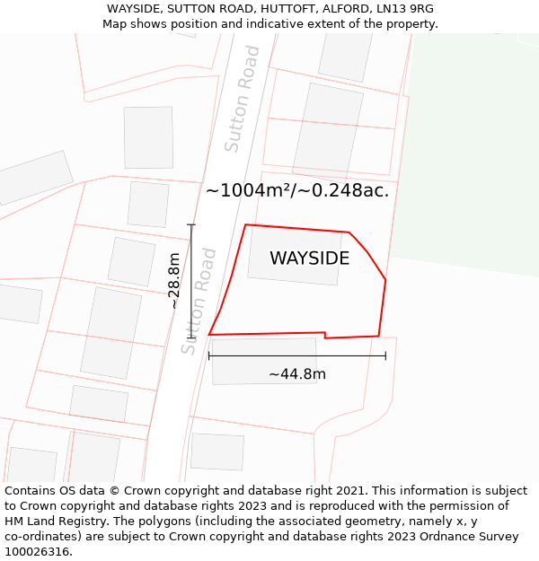 WAYSIDE, SUTTON ROAD, HUTTOFT, ALFORD, LN13 9RG: Plot and title map