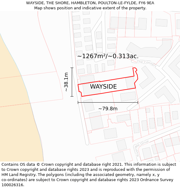 WAYSIDE, THE SHORE, HAMBLETON, POULTON-LE-FYLDE, FY6 9EA: Plot and title map