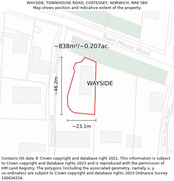 WAYSIDE, TOWNHOUSE ROAD, COSTESSEY, NORWICH, NR8 5BX: Plot and title map