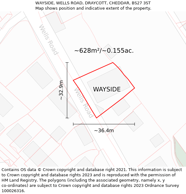 WAYSIDE, WELLS ROAD, DRAYCOTT, CHEDDAR, BS27 3ST: Plot and title map