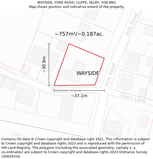 WAYSIDE, YORK ROAD, CLIFFE, SELBY, YO8 6NU: Plot and title map