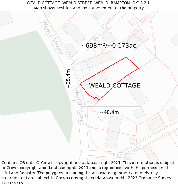 WEALD COTTAGE, WEALD STREET, WEALD, BAMPTON, OX18 2HL: Plot and title map