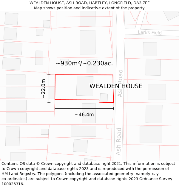 WEALDEN HOUSE, ASH ROAD, HARTLEY, LONGFIELD, DA3 7EF: Plot and title map