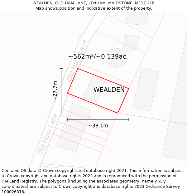 WEALDEN, OLD HAM LANE, LENHAM, MAIDSTONE, ME17 2LR: Plot and title map