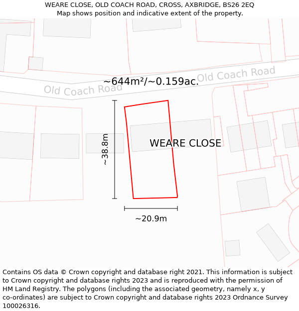 WEARE CLOSE, OLD COACH ROAD, CROSS, AXBRIDGE, BS26 2EQ: Plot and title map