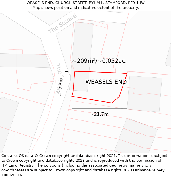 WEASELS END, CHURCH STREET, RYHALL, STAMFORD, PE9 4HW: Plot and title map