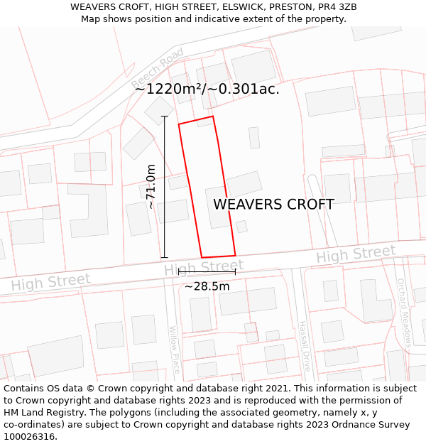 WEAVERS CROFT, HIGH STREET, ELSWICK, PRESTON, PR4 3ZB: Plot and title map