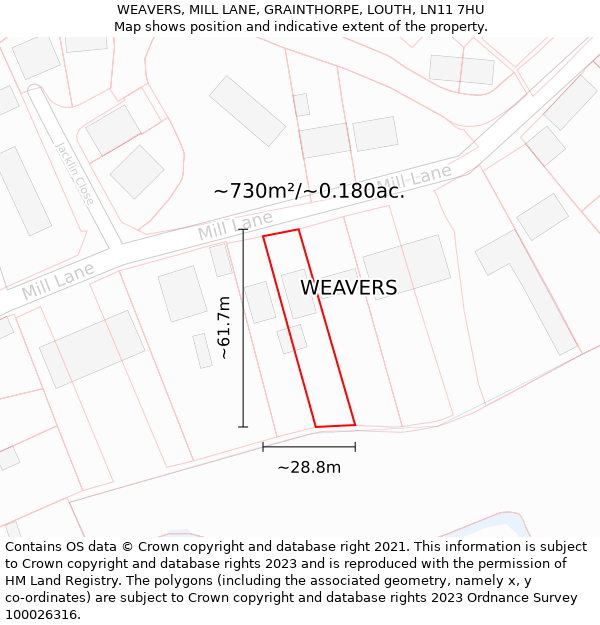 WEAVERS, MILL LANE, GRAINTHORPE, LOUTH, LN11 7HU: Plot and title map