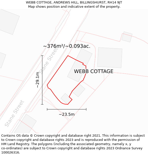 WEBB COTTAGE, ANDREWS HILL, BILLINGSHURST, RH14 9JT: Plot and title map