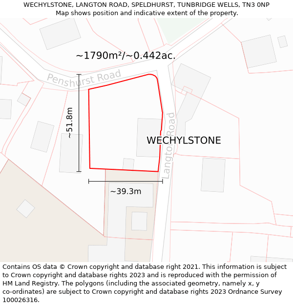 WECHYLSTONE, LANGTON ROAD, SPELDHURST, TUNBRIDGE WELLS, TN3 0NP: Plot and title map