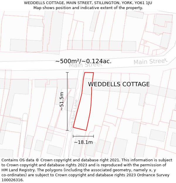 WEDDELLS COTTAGE, MAIN STREET, STILLINGTON, YORK, YO61 1JU: Plot and title map