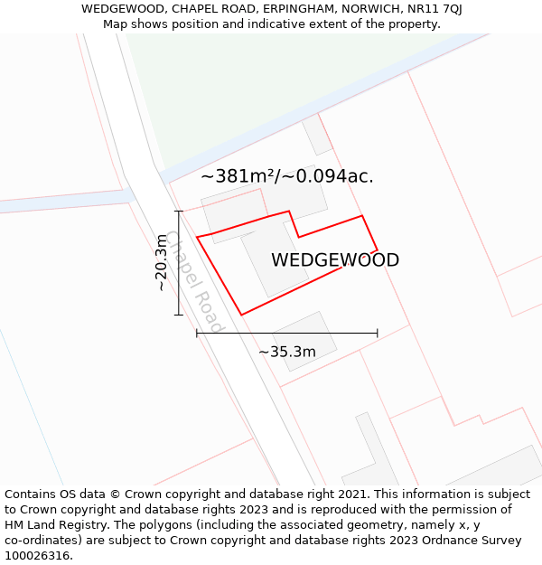 WEDGEWOOD, CHAPEL ROAD, ERPINGHAM, NORWICH, NR11 7QJ: Plot and title map