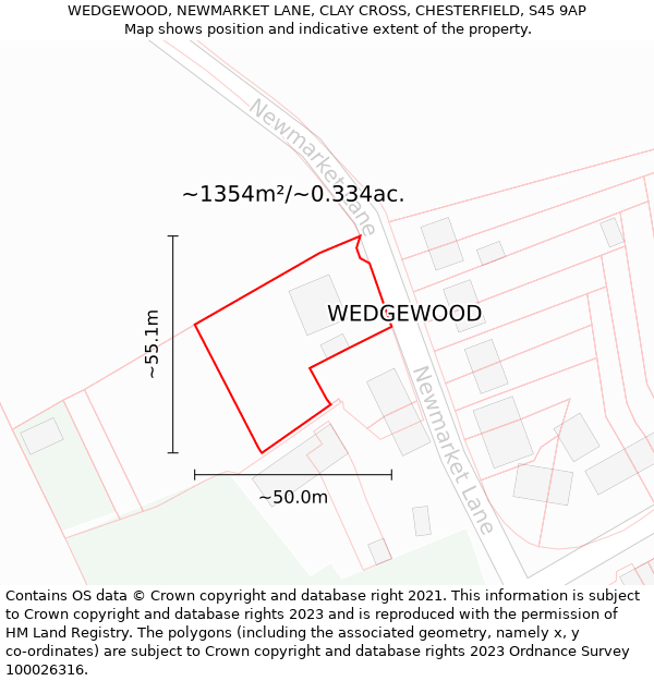 WEDGEWOOD, NEWMARKET LANE, CLAY CROSS, CHESTERFIELD, S45 9AP: Plot and title map
