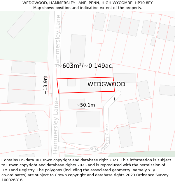 WEDGWOOD, HAMMERSLEY LANE, PENN, HIGH WYCOMBE, HP10 8EY: Plot and title map