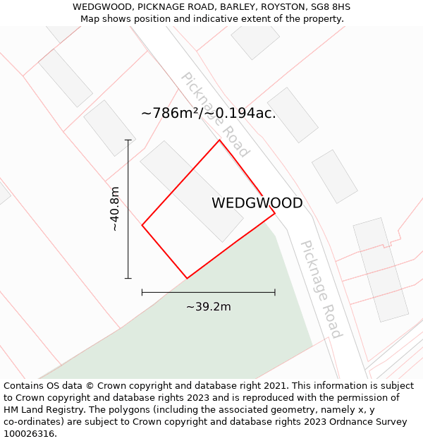 WEDGWOOD, PICKNAGE ROAD, BARLEY, ROYSTON, SG8 8HS: Plot and title map