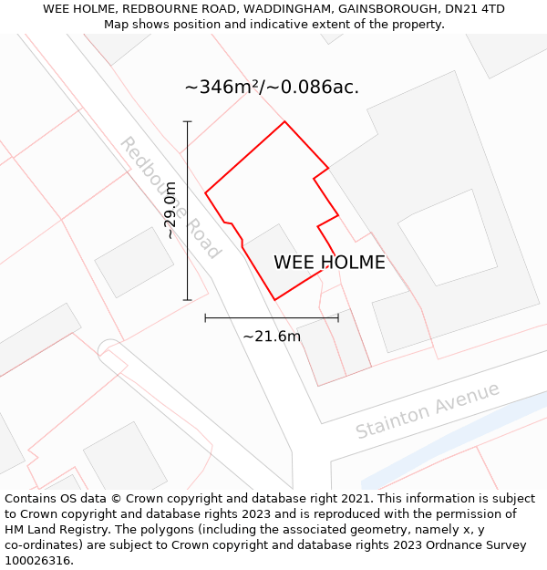 WEE HOLME, REDBOURNE ROAD, WADDINGHAM, GAINSBOROUGH, DN21 4TD: Plot and title map