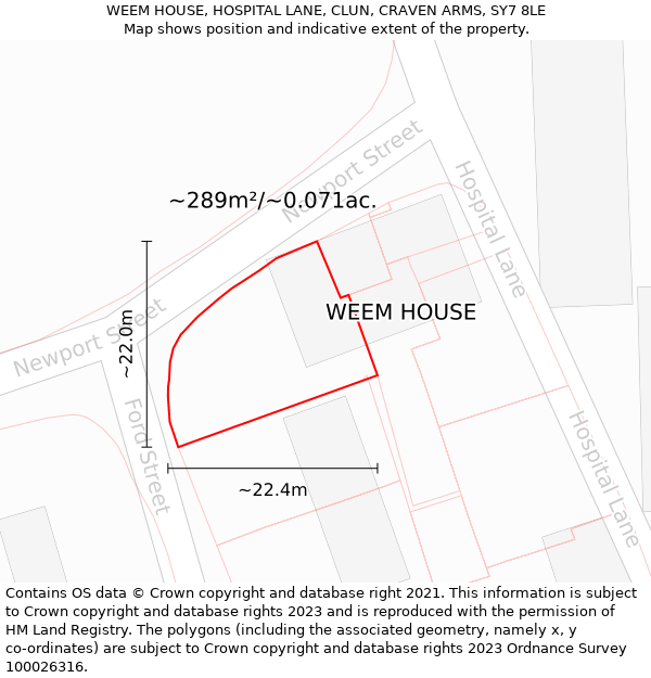 WEEM HOUSE, HOSPITAL LANE, CLUN, CRAVEN ARMS, SY7 8LE: Plot and title map