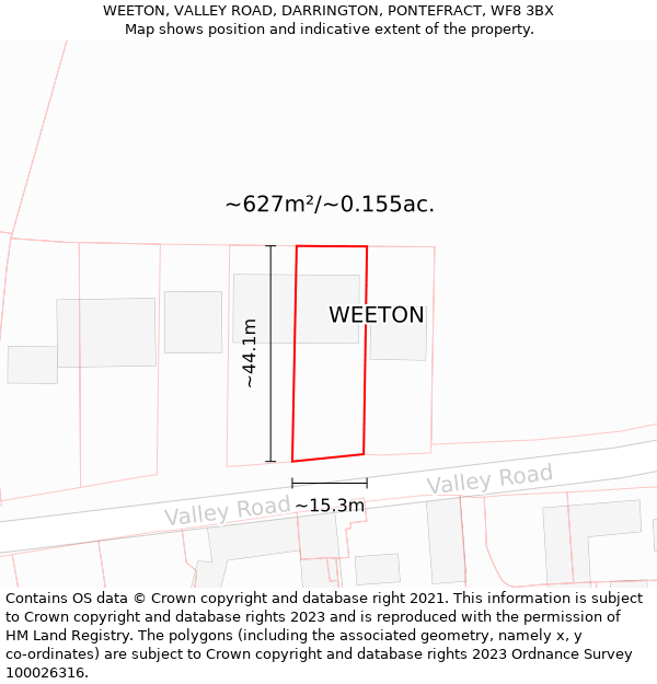 WEETON, VALLEY ROAD, DARRINGTON, PONTEFRACT, WF8 3BX: Plot and title map