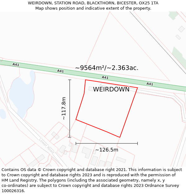 WEIRDOWN, STATION ROAD, BLACKTHORN, BICESTER, OX25 1TA: Plot and title map