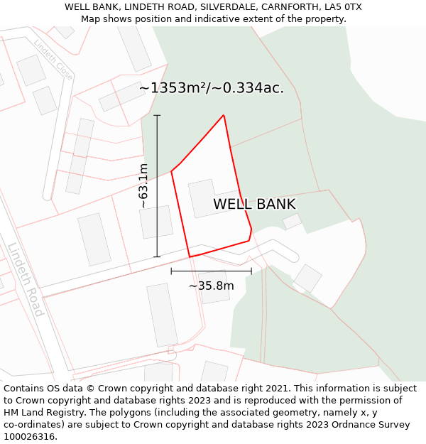 WELL BANK, LINDETH ROAD, SILVERDALE, CARNFORTH, LA5 0TX: Plot and title map