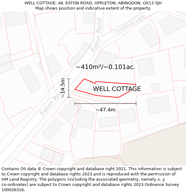 WELL COTTAGE, 48, EATON ROAD, APPLETON, ABINGDON, OX13 5JH: Plot and title map