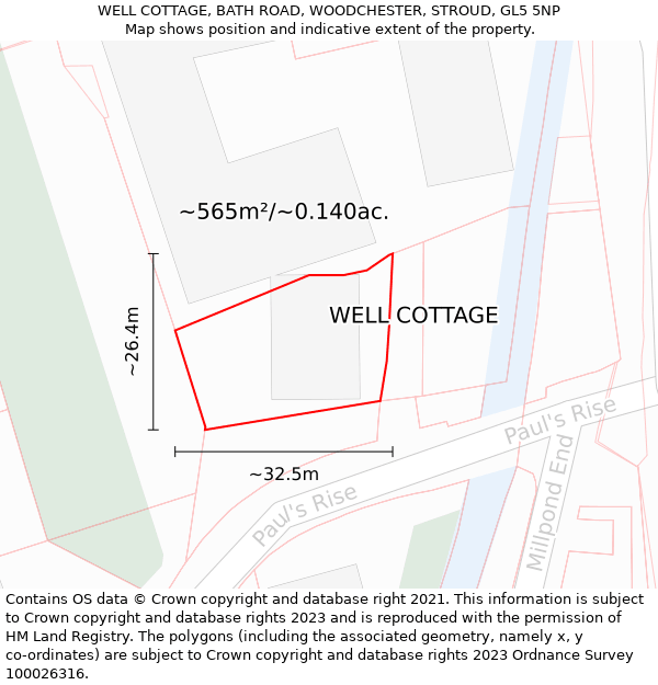 WELL COTTAGE, BATH ROAD, WOODCHESTER, STROUD, GL5 5NP: Plot and title map