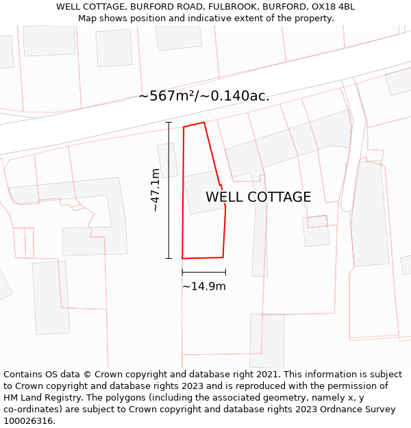 WELL COTTAGE, BURFORD ROAD, FULBROOK, BURFORD, OX18 4BL: Plot and title map