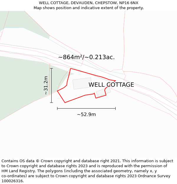 WELL COTTAGE, DEVAUDEN, CHEPSTOW, NP16 6NX: Plot and title map