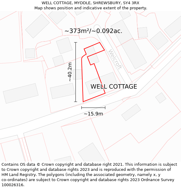 WELL COTTAGE, MYDDLE, SHREWSBURY, SY4 3RX: Plot and title map