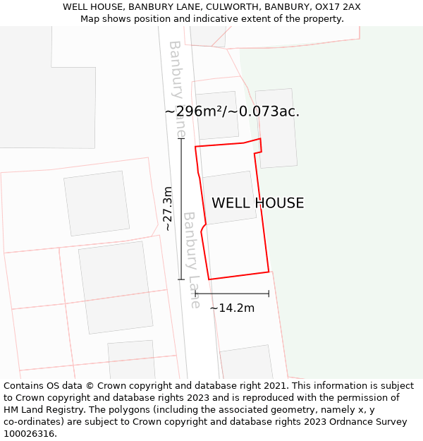 WELL HOUSE, BANBURY LANE, CULWORTH, BANBURY, OX17 2AX: Plot and title map