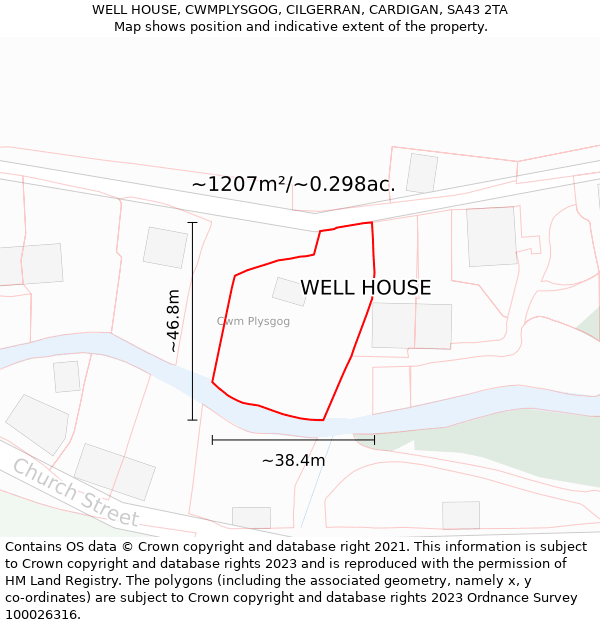 WELL HOUSE, CWMPLYSGOG, CILGERRAN, CARDIGAN, SA43 2TA: Plot and title map