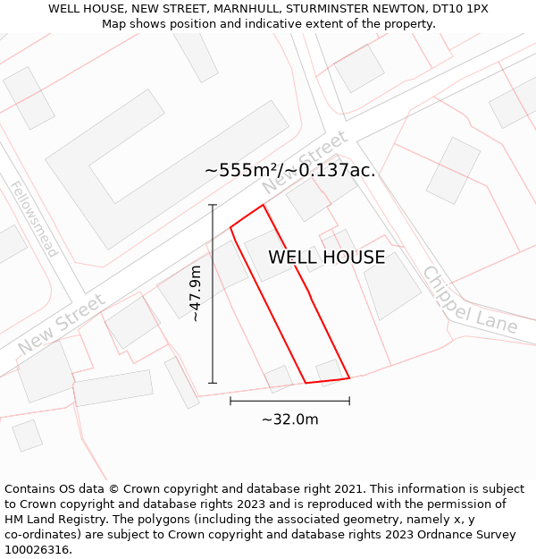 WELL HOUSE, NEW STREET, MARNHULL, STURMINSTER NEWTON, DT10 1PX: Plot and title map