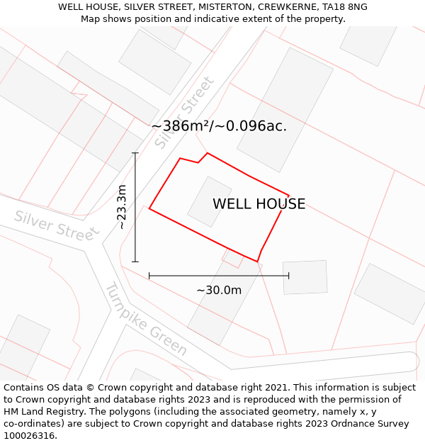 WELL HOUSE, SILVER STREET, MISTERTON, CREWKERNE, TA18 8NG: Plot and title map