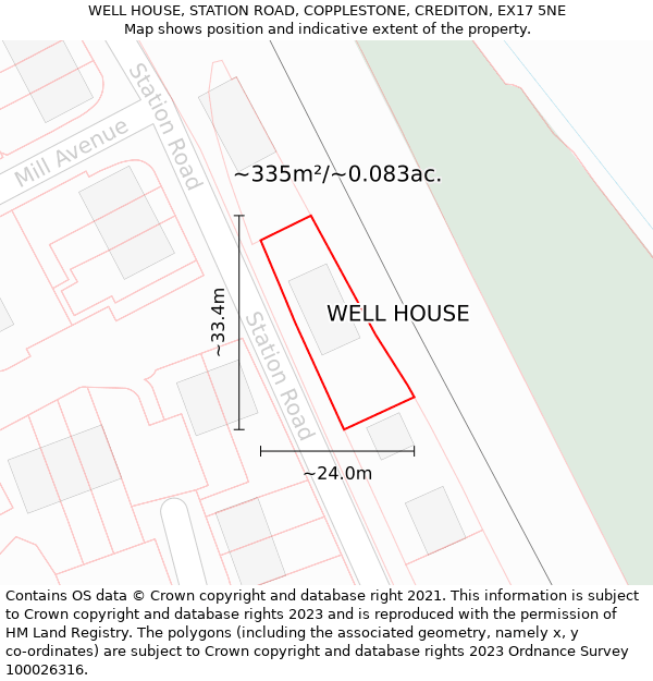 WELL HOUSE, STATION ROAD, COPPLESTONE, CREDITON, EX17 5NE: Plot and title map