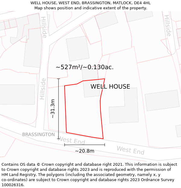 WELL HOUSE, WEST END, BRASSINGTON, MATLOCK, DE4 4HL: Plot and title map