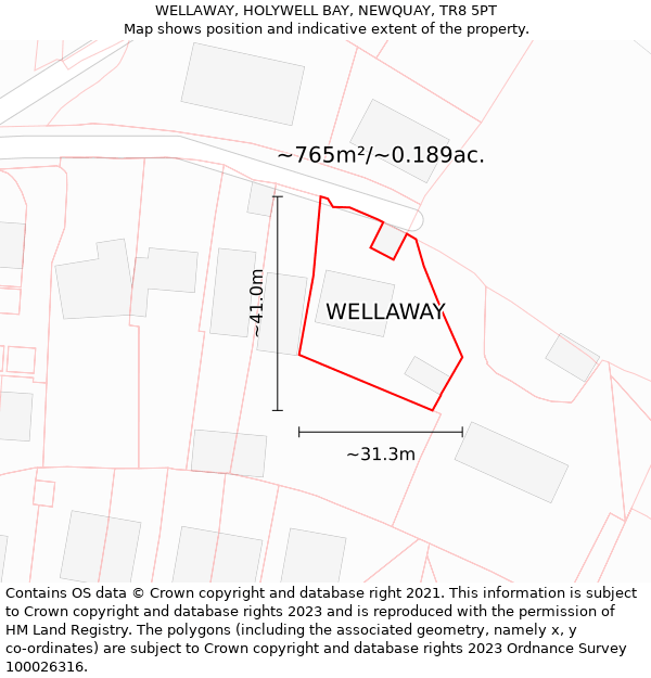 WELLAWAY, HOLYWELL BAY, NEWQUAY, TR8 5PT: Plot and title map