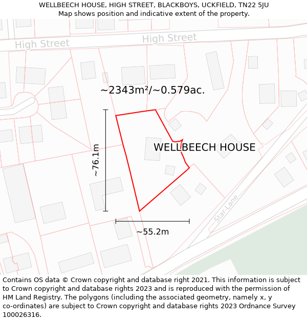 WELLBEECH HOUSE, HIGH STREET, BLACKBOYS, UCKFIELD, TN22 5JU: Plot and title map