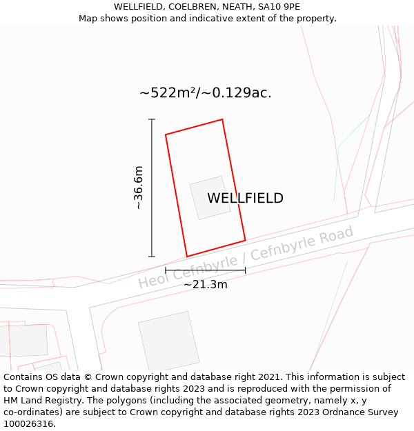 WELLFIELD, COELBREN, NEATH, SA10 9PE: Plot and title map