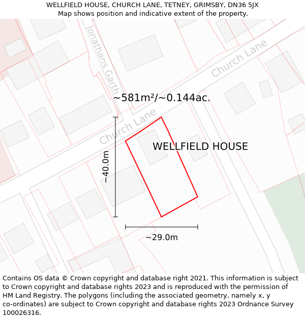 WELLFIELD HOUSE, CHURCH LANE, TETNEY, GRIMSBY, DN36 5JX: Plot and title map