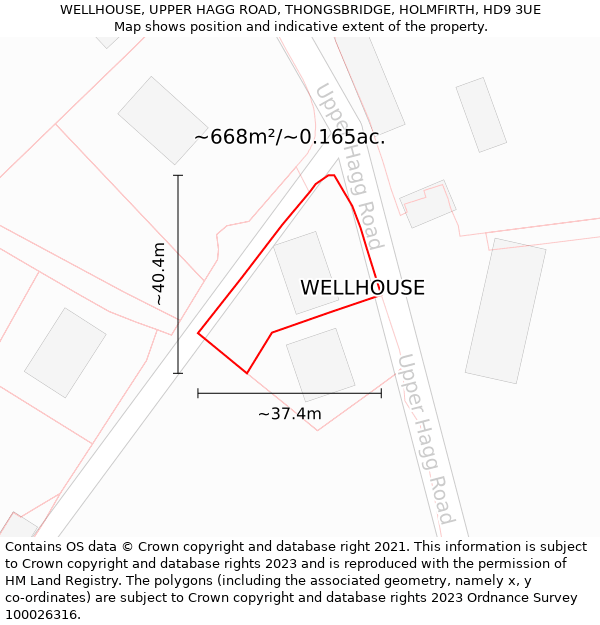 WELLHOUSE, UPPER HAGG ROAD, THONGSBRIDGE, HOLMFIRTH, HD9 3UE: Plot and title map