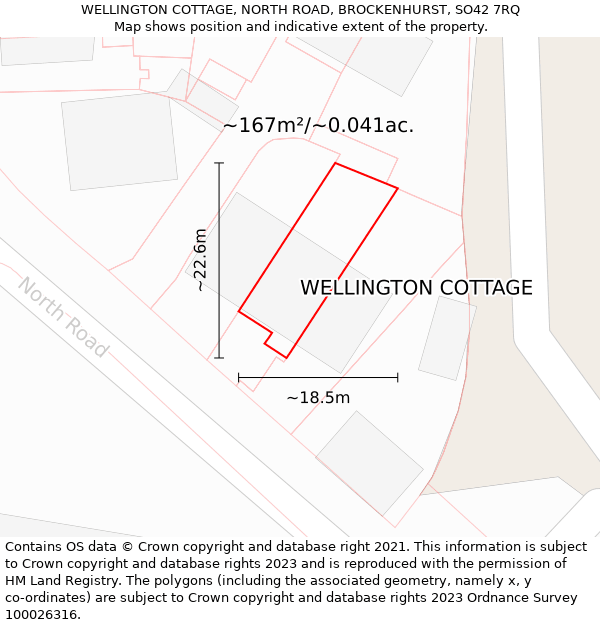 WELLINGTON COTTAGE, NORTH ROAD, BROCKENHURST, SO42 7RQ: Plot and title map