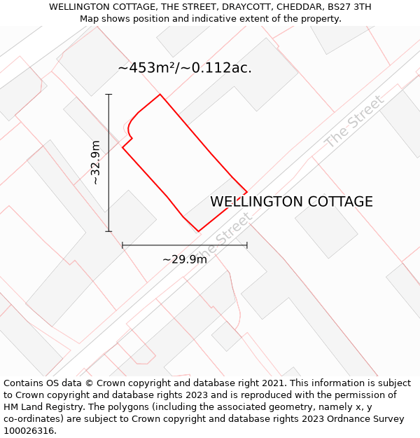 WELLINGTON COTTAGE, THE STREET, DRAYCOTT, CHEDDAR, BS27 3TH: Plot and title map