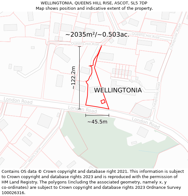 WELLINGTONIA, QUEENS HILL RISE, ASCOT, SL5 7DP: Plot and title map