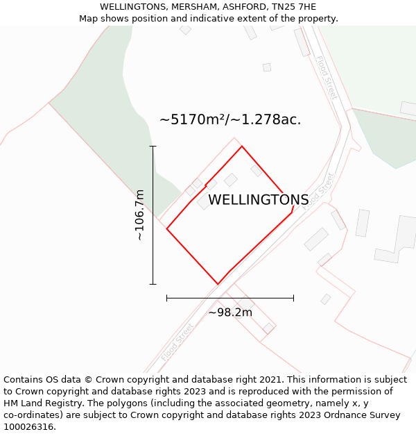 WELLINGTONS, MERSHAM, ASHFORD, TN25 7HE: Plot and title map
