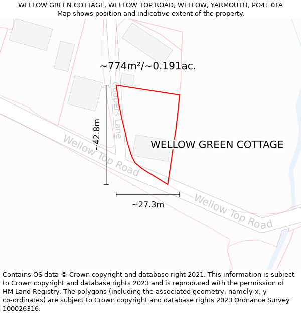 WELLOW GREEN COTTAGE, WELLOW TOP ROAD, WELLOW, YARMOUTH, PO41 0TA: Plot and title map