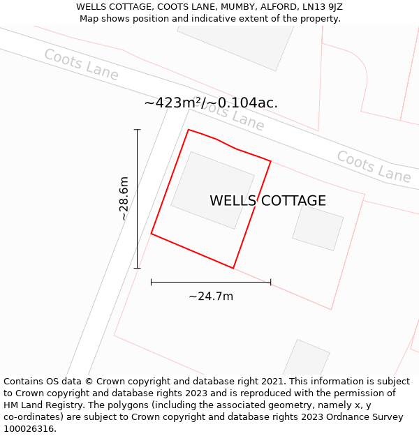 WELLS COTTAGE, COOTS LANE, MUMBY, ALFORD, LN13 9JZ: Plot and title map