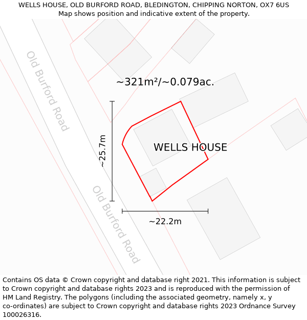 WELLS HOUSE, OLD BURFORD ROAD, BLEDINGTON, CHIPPING NORTON, OX7 6US: Plot and title map