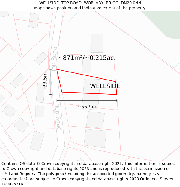 WELLSIDE, TOP ROAD, WORLABY, BRIGG, DN20 0NN: Plot and title map
