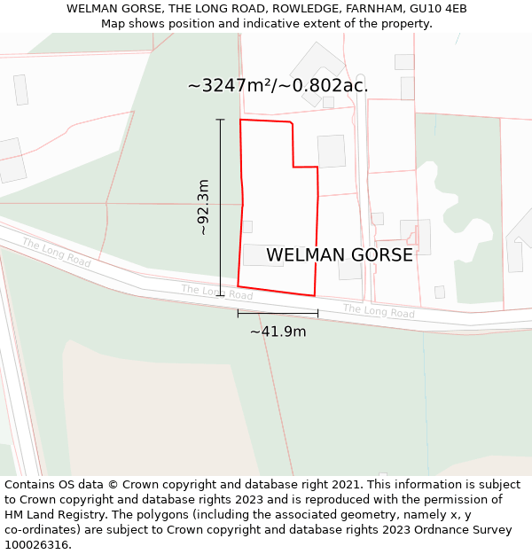 WELMAN GORSE, THE LONG ROAD, ROWLEDGE, FARNHAM, GU10 4EB: Plot and title map